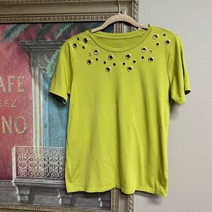 Michael Kors Lime Green Eyelet Embellished Women's Top